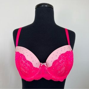 Victoria's Secret Dream Angels Lined Demi Bra, Pink with Rhinestones, 32DD
